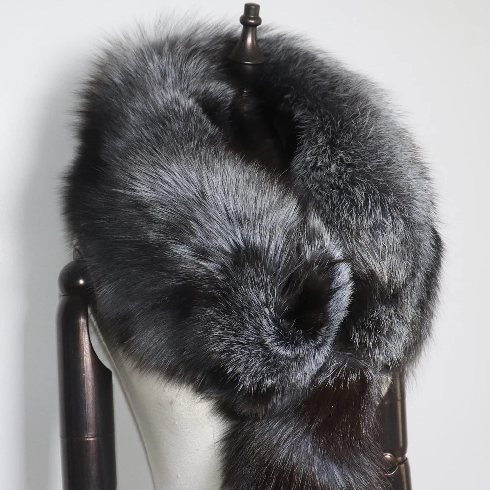 Winter Warm Large Real Fox Fur Collar Natural Fur Coat Scarves Luxury Women Men Jackets Hood Shawl Decor Female Neck Scarf Wraps