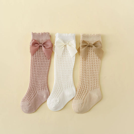 New Summer Infant Baby Socks Girls Newborn Mather Kids Cute Children's High Knee Bow Socks Toddler Non Slip Long Socks Cotton