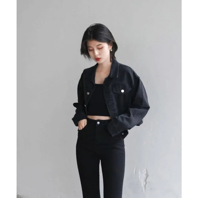 Jackets For Man Coat Spring Vintage Street Loose Black Denim Long Sleeve Top Versatile Outerwear