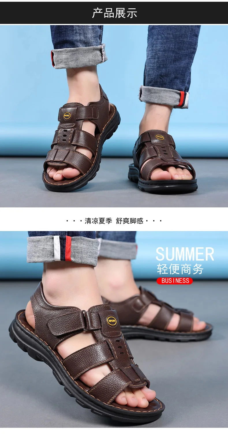 Genuine Leather Men Sandals Male Summer Shoes Outdoor Casual Sandal Cowhide Beach Shoes Classic Non-slip Men's Sandles