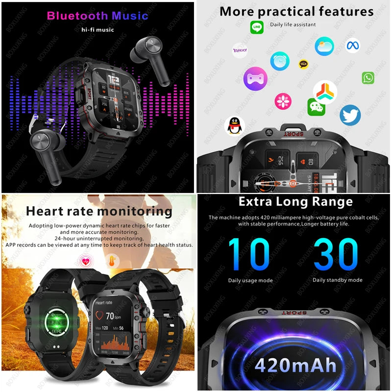 For Xiaomi Rugged Military Smart Watch Men Sports Ftiness GPS Watches IP68 Waterproof 1.96'' AI Voice Bluetooth Call Smartwatch