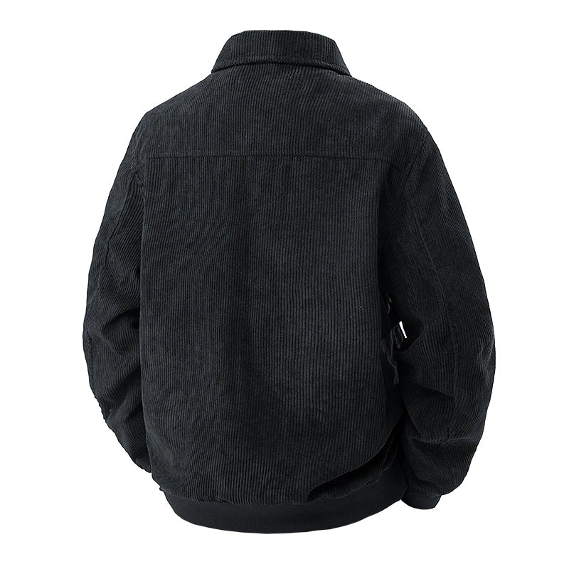 Corduroy Jackets for Men Autumn Winter Windbreaker Solid Casual Cargo Jacket Multi Pockets Outwear Coat Fashion Utility Jacket
