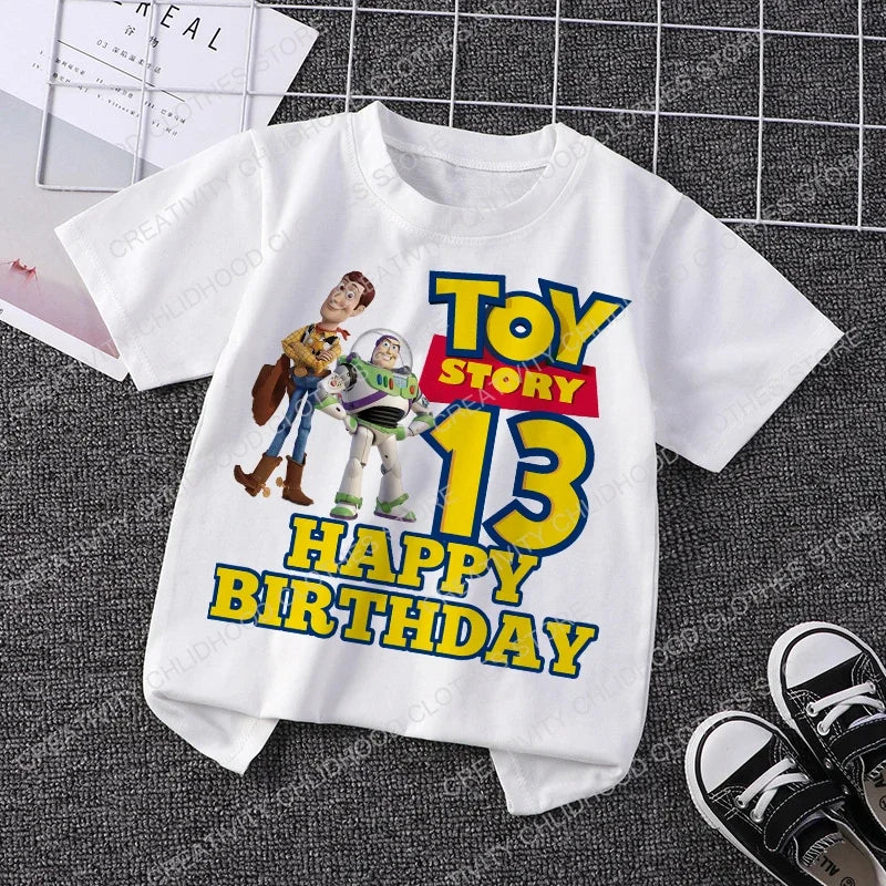 Toy Story Children T-Shirt Birthday 1-14 Woody Buzz Lightyear Disney Clothes Kawaii Anime Cartoons Kids Boy Girl Casual T Shirts