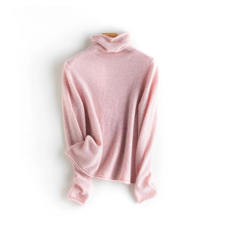 Women's 100% Cashmere Sweater Casual Solid Color Knitted Pullover Loose High Neck Jumper Autumn/Winter Warm Blouse Tops