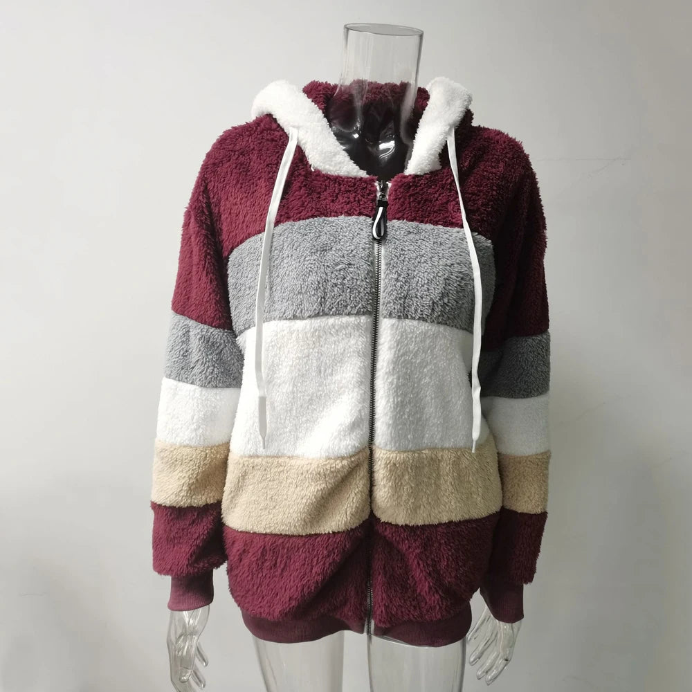 Winter Fashion Women's Coat 2025 Hooded Zipper Ladies Jacket Spliced Thick Cashmere Women Jacket Stitching Plaid Ladies Coats