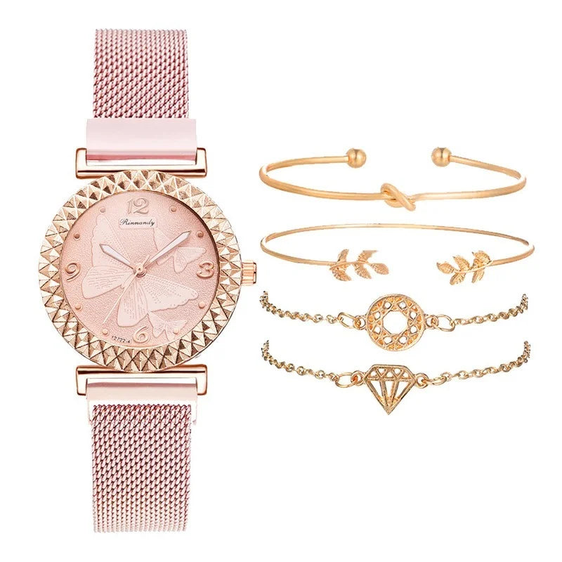 1Sets Luxury Women Watch Set Geometric Bohemian Gold Tassel Bracelets for Women Metal Quartz Wristwatches Bracelet Jewelry Gifts