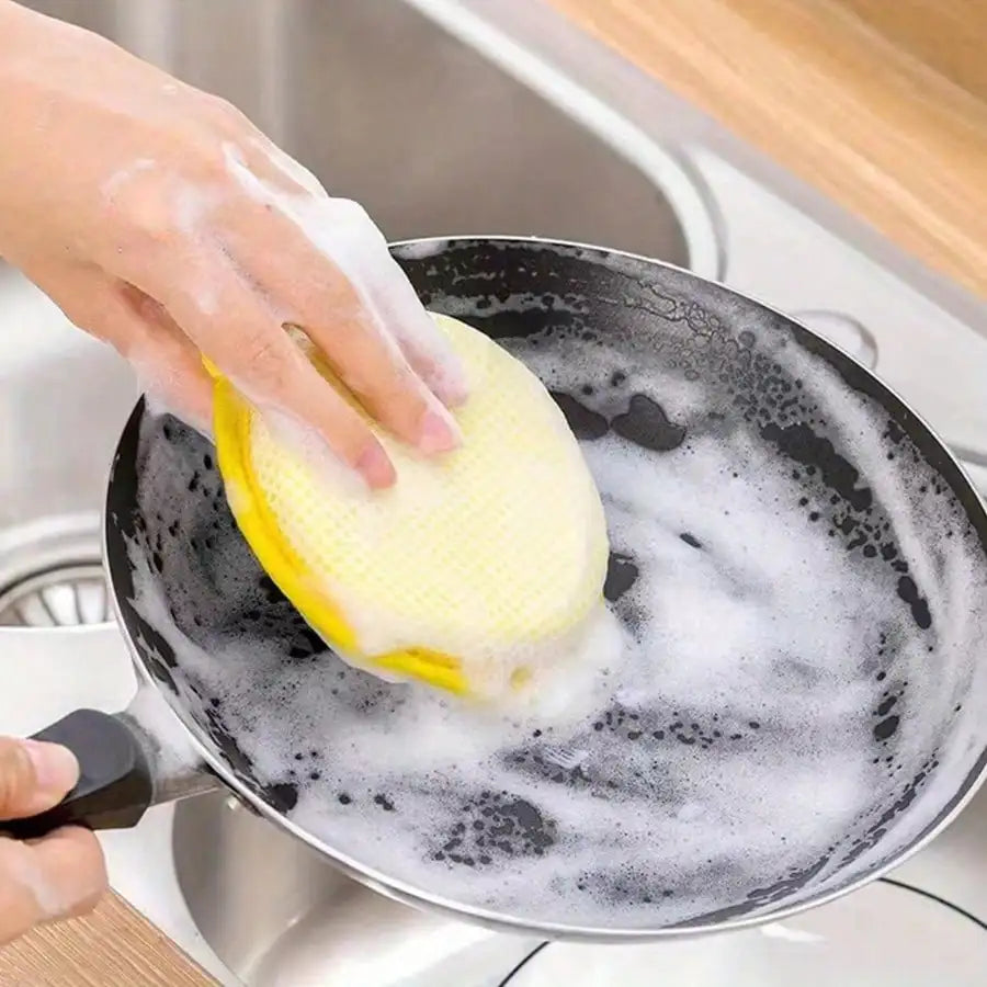 4/1pc Kitchen Cleaning Sponges And Scrubbing Brushes - Durable Washable Yellow Polyester Dishcloth With Textured Surface, Suitable For Sinks, Stoves, Cookware, Etc., Multi-Functional Cleaning Tools For Bedroom, Kitchen