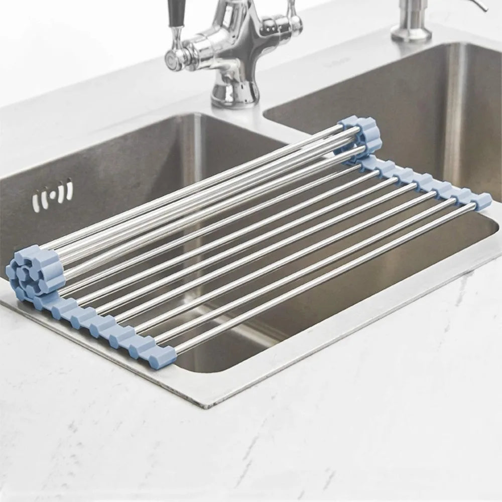 Garden Furniture-Over The Sink Dish Drying Rack, Roll Up Dish Drying Rack Kitchen Dish Rack Stainless Steel Sink Drying Rack,