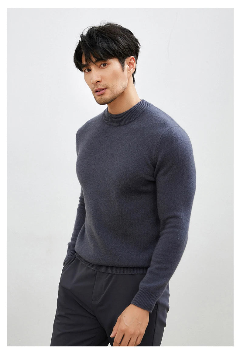 100% Pure Cashmere Men's Sweater Half High Neck Pullover Youth Business Casual Long Sleeve Jumper Spring/Autumn High-End Jacket
