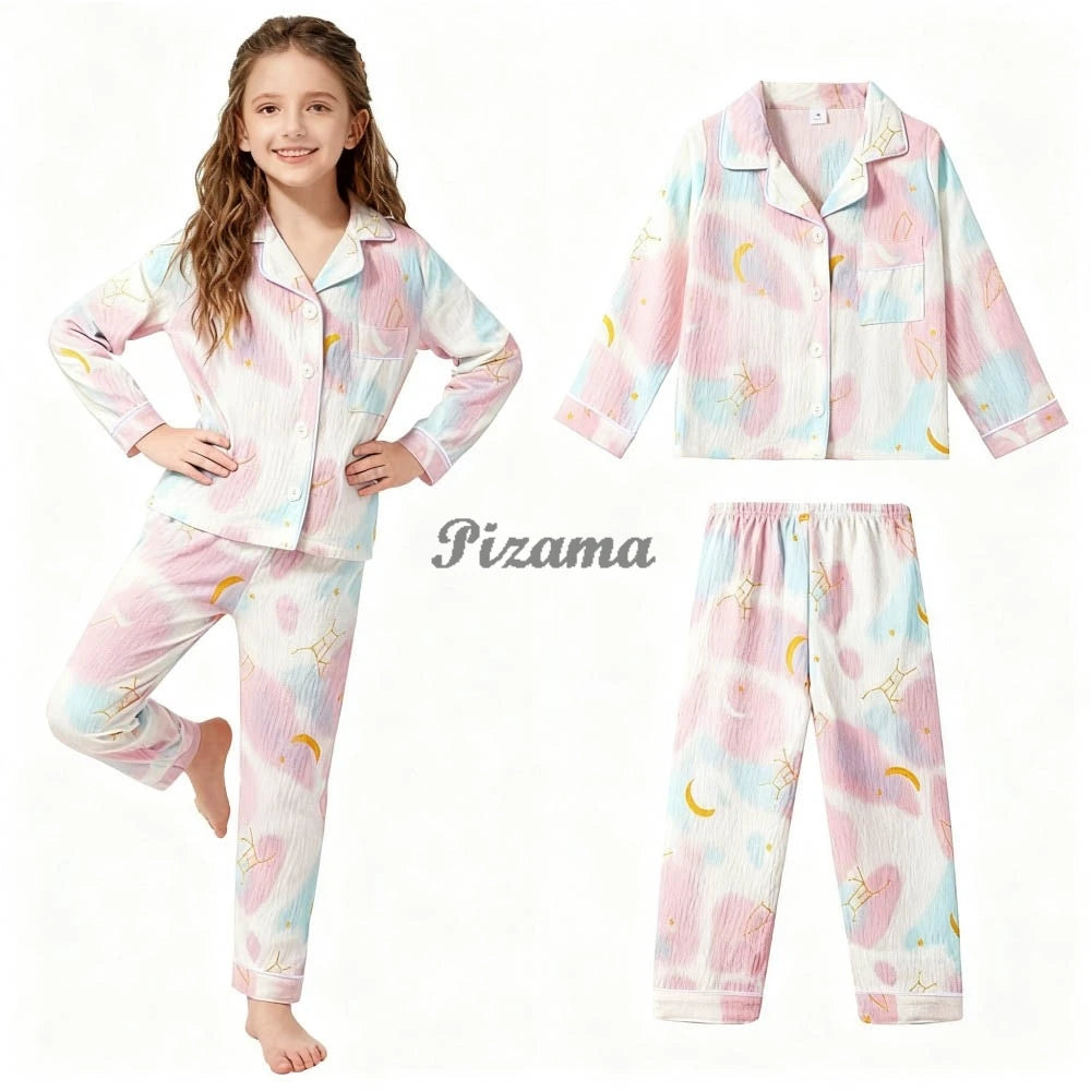 Spring Autumn Winter Teen Girls Pajamas Sets Children 2 Piece Full Sleeve Loungewear Kids Pyjamas Button Down Pijama Teen Niña