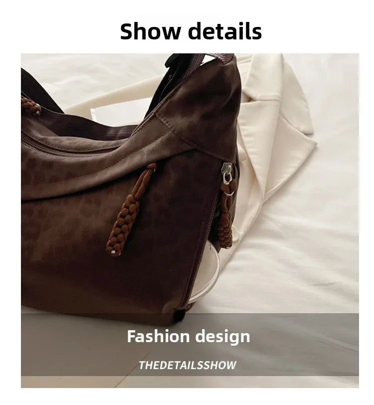 Women Fashion Leopard Print Crossbody Bag Large Capacity Hobo Shoulder Bag for Daily Commuter Multi Pocket Armpit Tote Bag