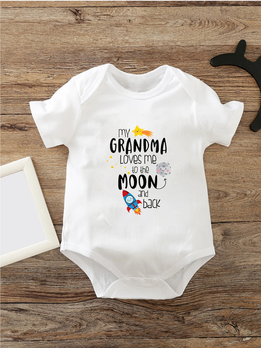 Cute Print White Newborn Bodysuit 100Cotton Four Seasons Comfy Baby Girls Boys Onesie My Grandma Loves Me To The Moon And Back