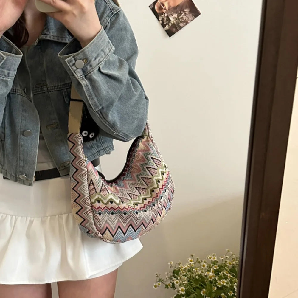Thailand Ethnic Style Shoulder Bag Saddle Bag Large Capacity Messenger Bag Dumpling Bag Casual Commuting Bag Tote Bag