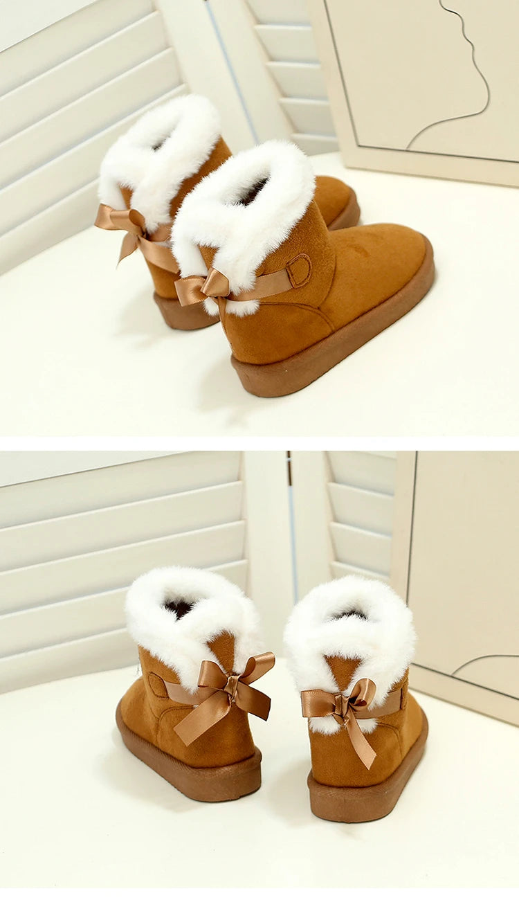 Toddler Boys Girls Winter Warm Cotton Boots 2025 New Kid Snow Boots with Bow Detail Non-slip Simple Versatile School Daily Wear