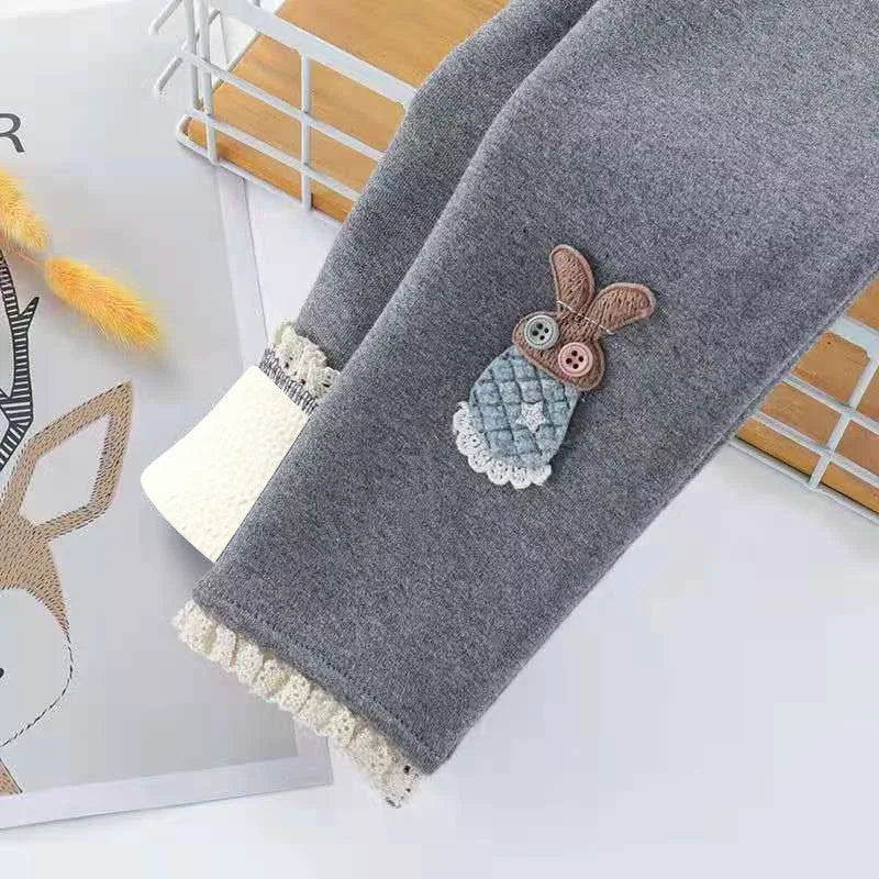 Girls Thermal Leggings Autumn Winter Kids Cute Rabbit Simplicity Tight Warm Trousers Baby Children Skinny Pants Casual Bottoms