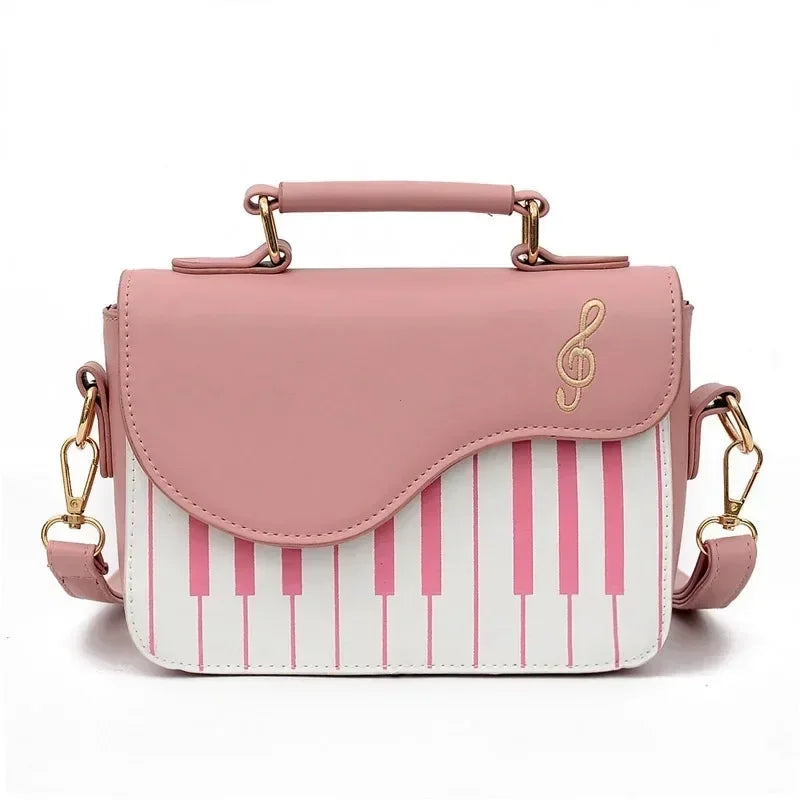Piano Shape Flap Shoulder Bag Creative PU Leather Portable Handbag Detachable Strap Crossbody Novelty Bag