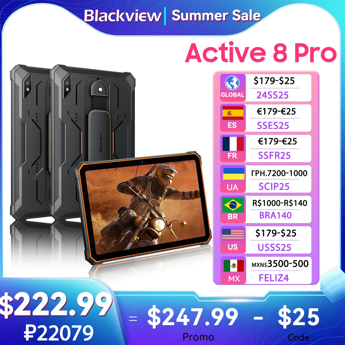 Blackview Active 8 Pro First Rugged Tablets 10.36" 2.4K Display Android 13 Helio G99 16GB 256GB Tablet PC 22000mAh 33W