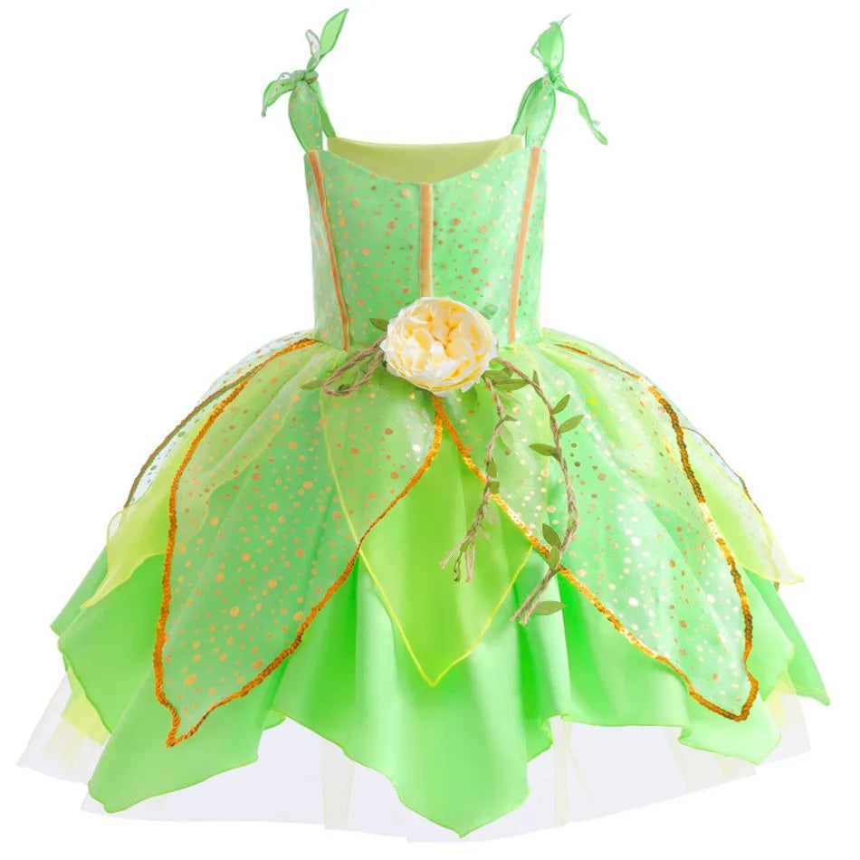 Disfraz Halloween for Girls Dress Tinker Bell Halloween Costume Kids Green Fancy Fairy Princess Cosplay Party Carnival Dress