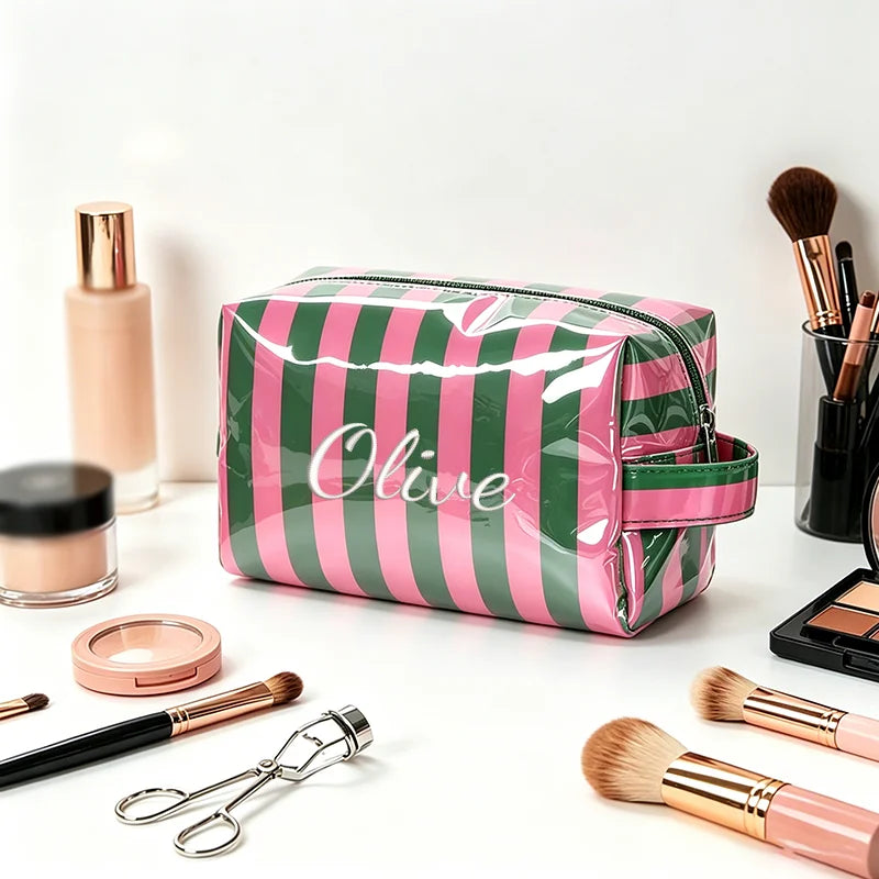 Customised Embroidery/Standard Style 2 Options, Striped Handbag, Makeup Storage Bag, Back-to-School Season, Gift!