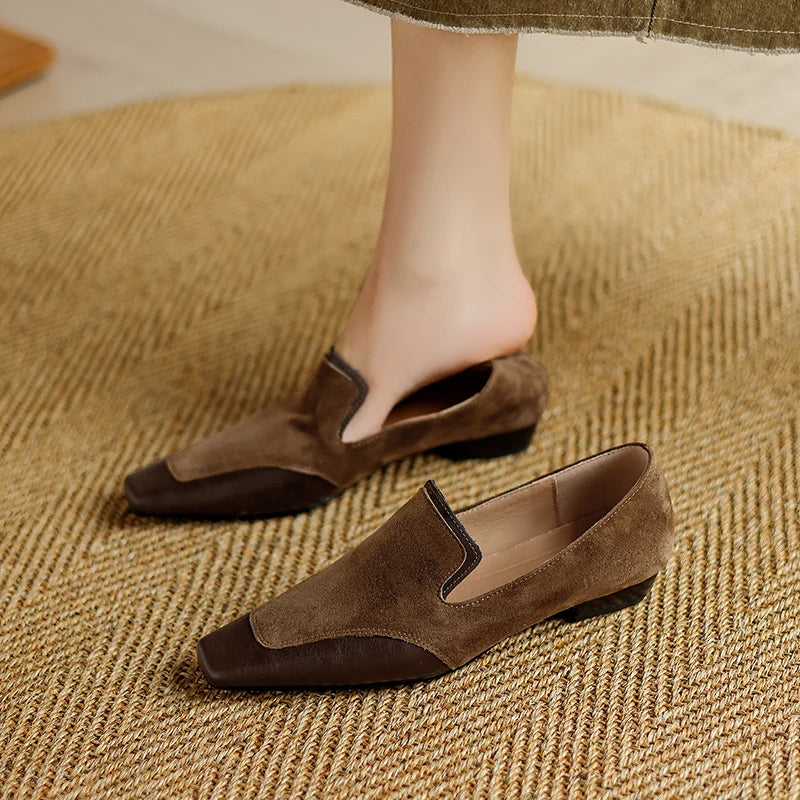2025 NEW Autumn Women Loafers Genuine Leather Women Shoes Square Toe Chunky Heel Shoes Women Pumps Soft Ladies Shoes