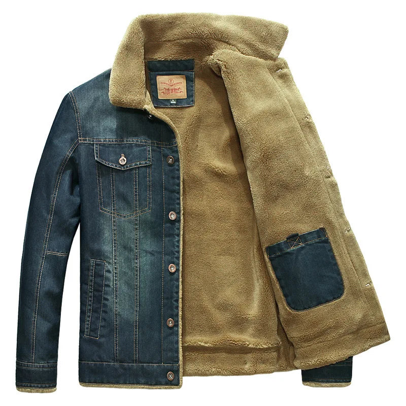 Winter Men's Denim Jackets Man Casual Outdoor Fleece Lined Warm Windbreaker Jacket Men Military Jean Cowboy Coats Clothing
