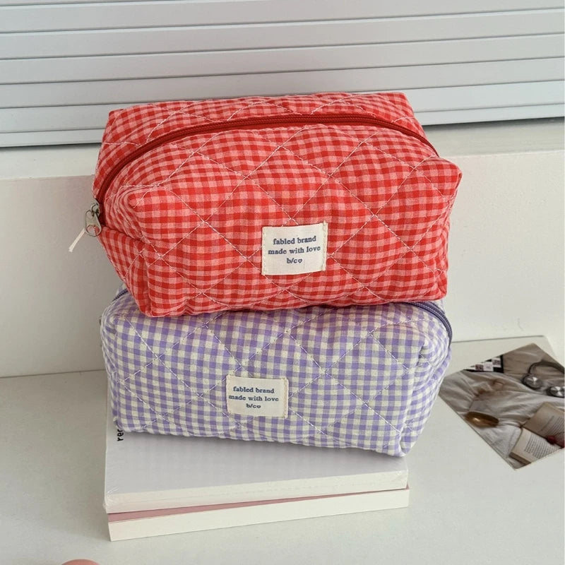 Cute Makeup Bag for Women Portable Travel Small Cosmetic Bags Fashion Plaid Zipper Toiletry Bag Washing Pouch Storage Bags
