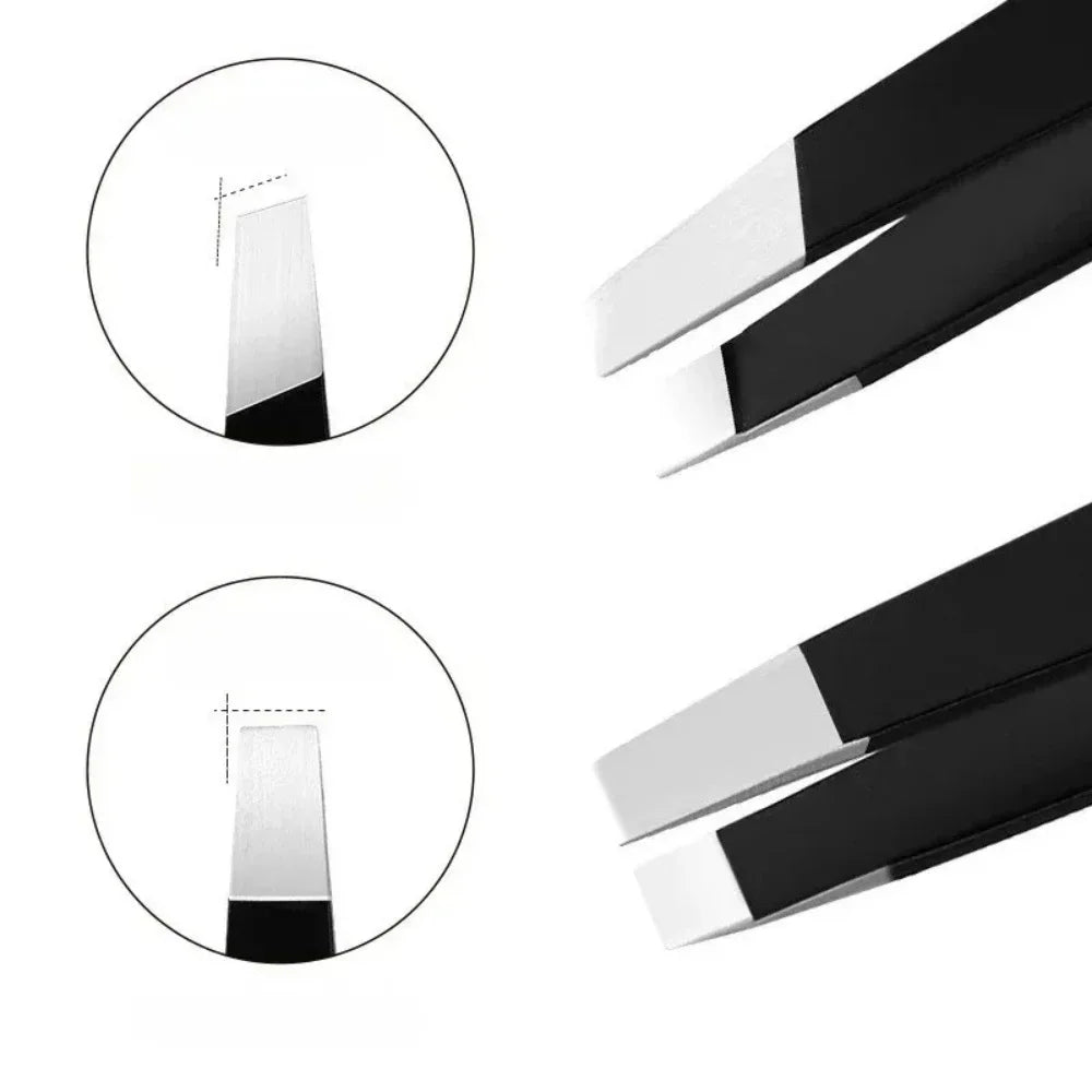 Stainless Steel Eyebrow Tweezers with Trimming Knife Slant Flat Tip Hair Remover Eyebrow Eyelash Beard Double Eyelid Makeup Gift