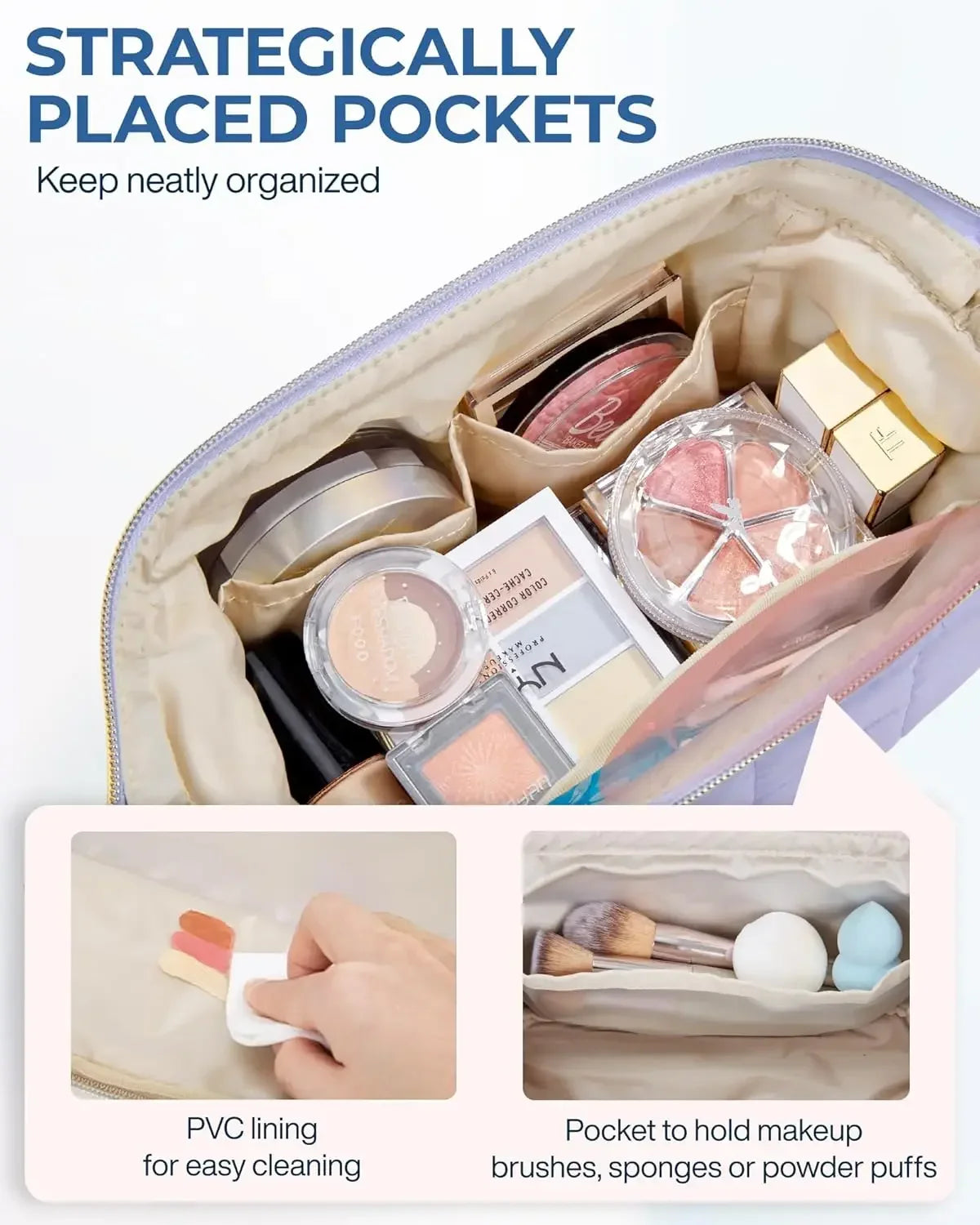 Makeup Bag Travel Toiletry Bag Puffy Padded Make Up Bags Wide Open Pouch Purse Travel Essentials Toiletries Accessories Brushes