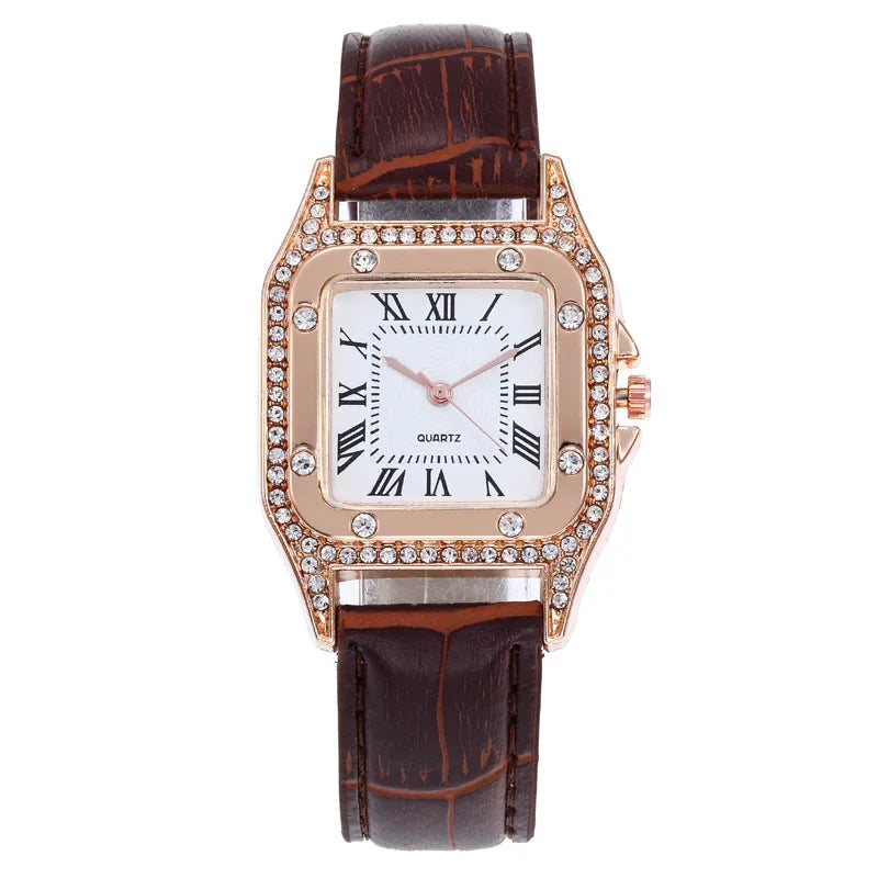 Square Luxury Diamond Women Watches Set Leather Waterproof Female Quartz Wristwatch Relogio Feminino Reloj Mujer Christmas