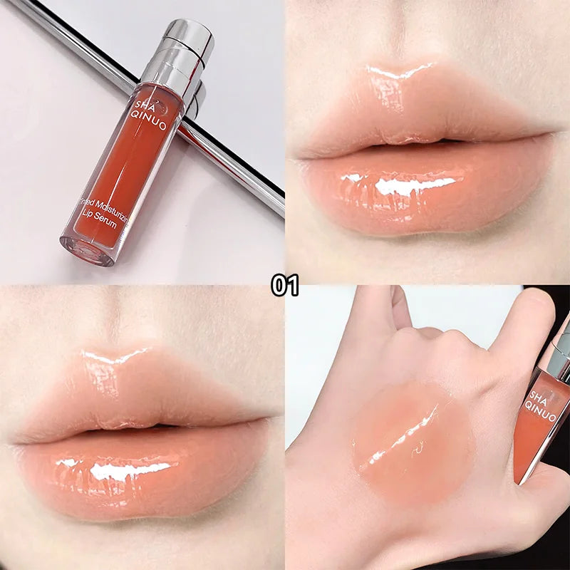 SHAQINUO Tinted Lip Serum 2.6g Deep Moisturizing Hydrating Tinted Lip Gloss Watery Glossy Mirror Finish Natural Nude Makeup