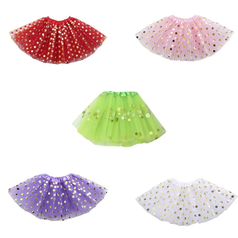 Children Toddler Girl Multi Layers Pleated Tutu Skirt Solid Color Glitter Gold P