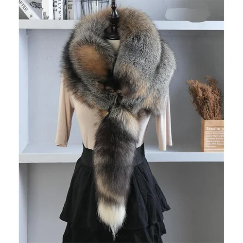 Winter Warm Large Real Fox Fur Collar Natural Fur Coat Scarves Luxury Women Men Jackets Hood Shawl Decor Female Neck Scarf Wraps