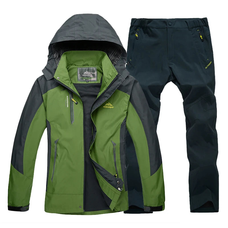 Trekking Outdoor Jackets for Men Autumn Classic Waterproof Rain Coats Hooded Camping Man's Rainwear Hiking Jacket and Pants
