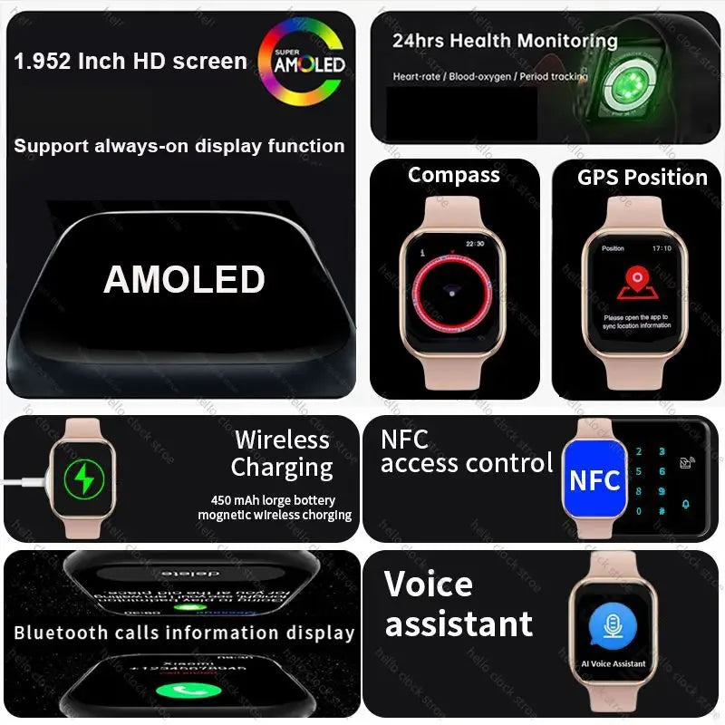 2024 New Smart Hello Watch 3 Pro Plus Series 9 45mm AMOLED 4G ROM NFC Compass Clock Bluetooth Call Smartwatch Men Women For IOS