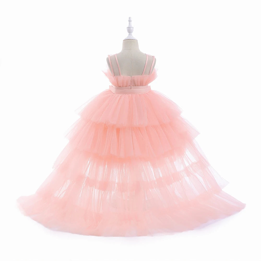 Vestido de encaje rosa de verano para niña pequeña, vestidos de princesa para fiesta de primer cumpleaños para niña, Vestido de boda Formal hinchado