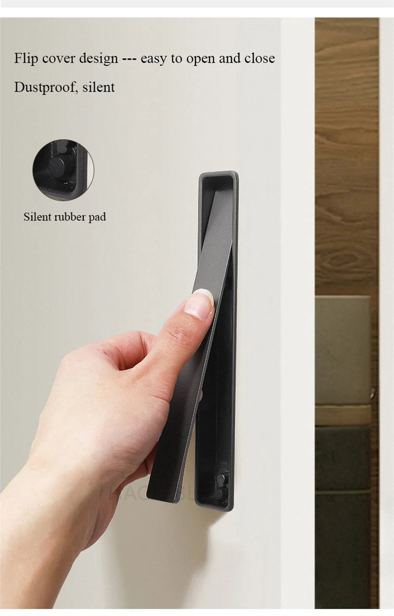 Modern Simple Embedded Kitchen Cabinet Handles Clamshell-type Hidden Handles Black Zinc Alloy Wardrobe Pulls Furniture handles