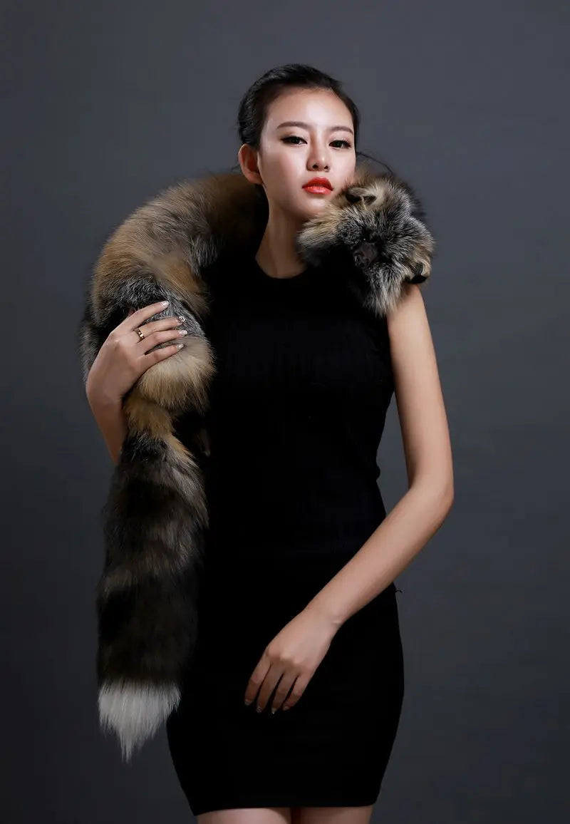 Winter Warm Large Real Fox Fur Collar Natural Fur Coat Scarves Luxury Women Men Jackets Hood Shawl Decor Female Neck Scarf Wraps