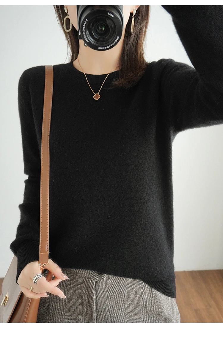 Autumn And Winter Cashmere Sweater Women's Crew Neck Pullover Casual Knitted Top Women's Short Undercoat Fashion 18 Colors