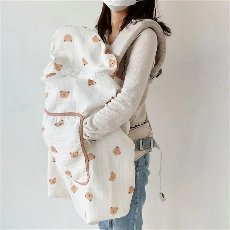 Baby Carrier Cover Muslin Hooded Mosquito Protection Blanket for Hip Seat Stroller Lightweight Breathable Infant Cape 80*100cm