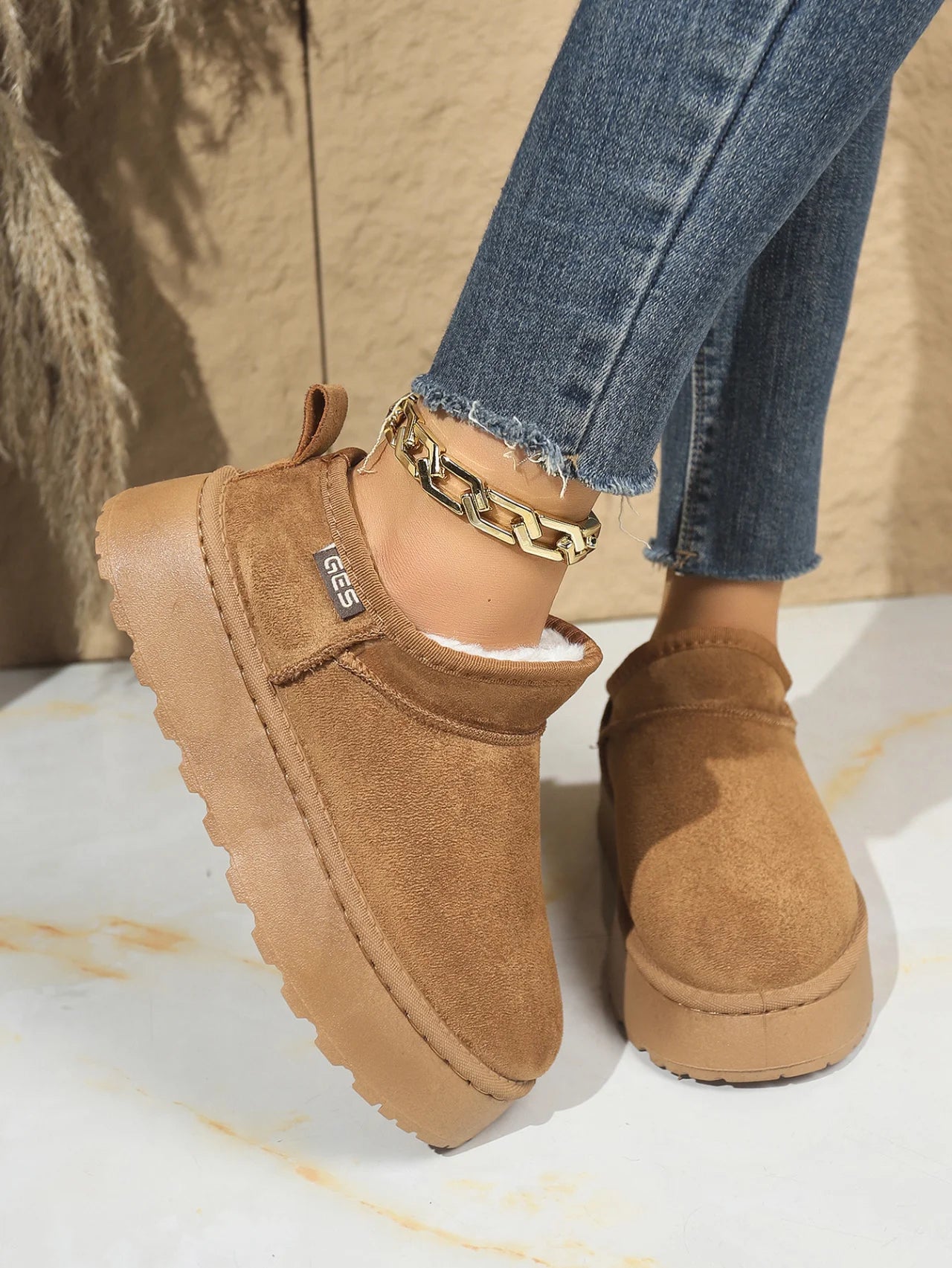 Snow Boots for Women 2026 Winter New Cashmere Warm Thick Soles Without Heel-covered Hair Half Slipper Cotton Shoes for Women