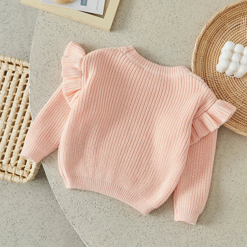 Suefunskry Recién Nacido Bebé Niña Niño De Punto Con Volantes De Manga Larga Suéteres De Color Sólido Suelto Jersey Niño Casual Tops