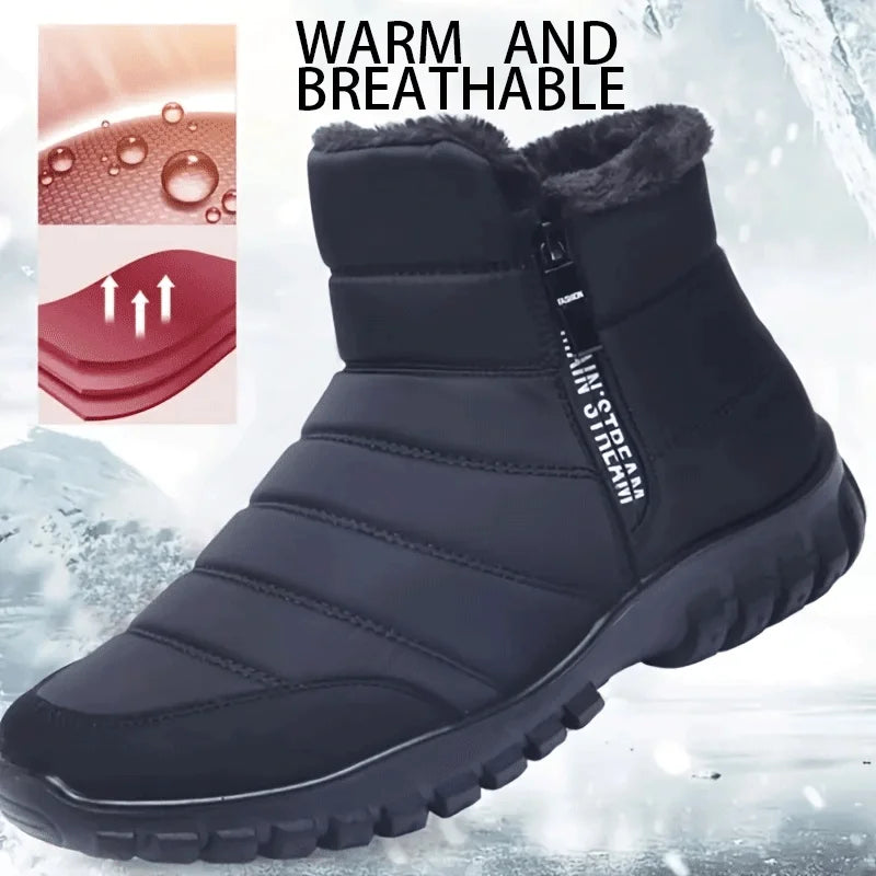 Women Men Winter Snow Boots Waterproof Warm Fuzzy Lined High Top Side Zipper Outdoor Ankle Booties for Cold Days