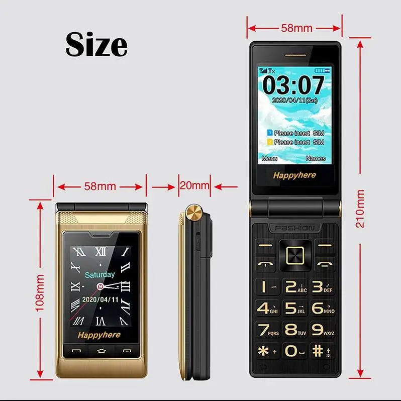 Happyhere F7 flip cell phones 2.8" screen  unlocked celular speed dial SOS FM radio senior Push-button cheap mobile phone