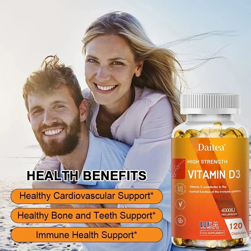 Vitamin D3 Capsules 4000IU Provide Immune, Bone Support, Promote Calcium Absorption, Promotes Muscle Health, Nervous System