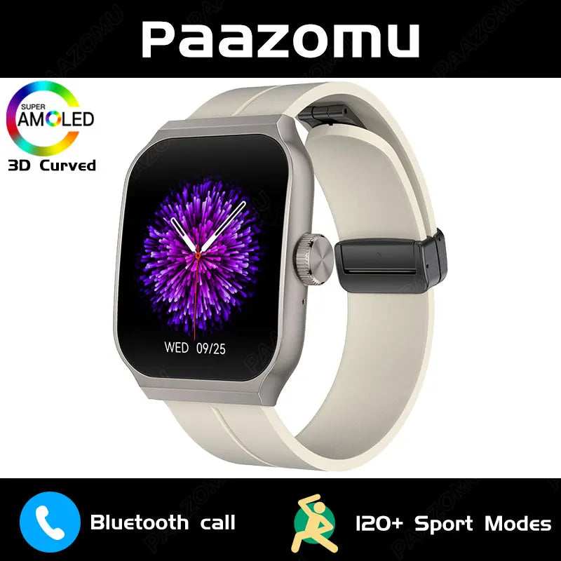 New AMOLED Smart Watch 1.96inch 3D Flexible Curved Screen Bluetooth Call Heart Rate NFC Waterproof Smartwatch For Android IOS