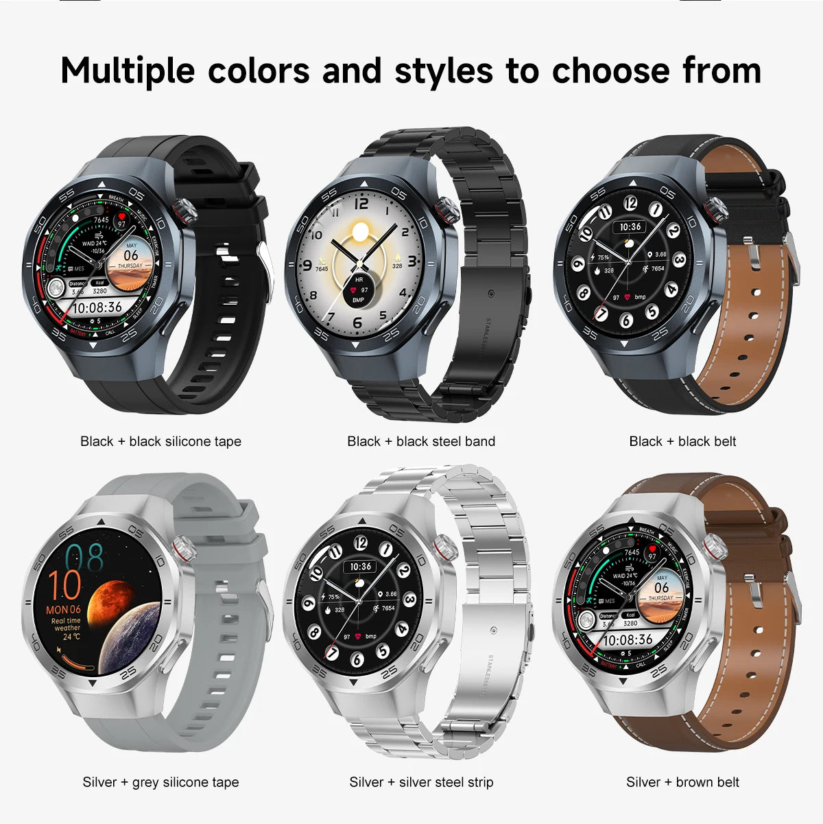 Men's Smart Watch 1.53" AMOLED Display Sapphire Glass GPS Bluetooth Call 3ATM Waterproof Health Monitor 520mAh Smartwatch