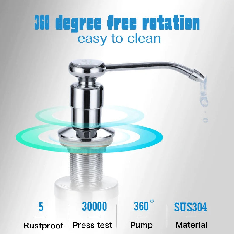 Stainless Steel Sink Soap Dispenser Kitchen Detergent Liquid Soap Dispenser Refillable Hand Press Sink Built-in Bottle
