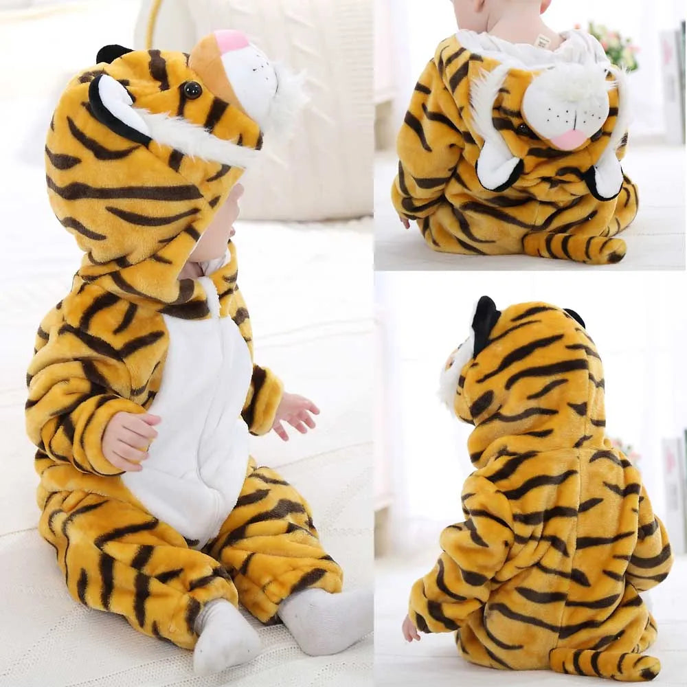 Kigurumi Baby Romper for Boys 0 to 3 6 9 12 18 24 Months Tiger Rabbit 2024 Winter Warm Newborn Kids Girl Jumpsuit Zipper Clothes