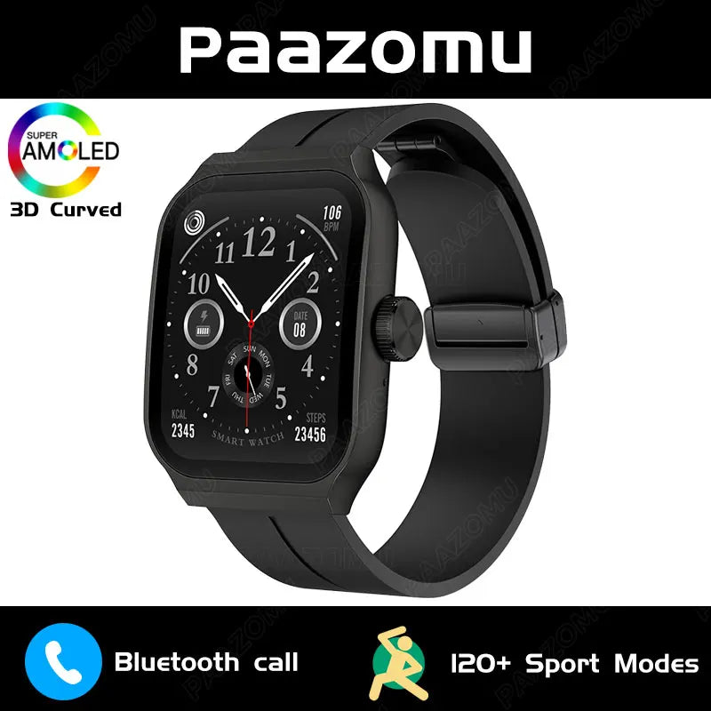 New AMOLED Smart Watch 1.96inch 3D Flexible Curved Screen Bluetooth Call Heart Rate NFC Waterproof Smartwatch For Android IOS