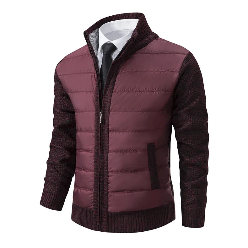 Men Jackets Fleece Cardigan Winter Contrast Splice Knittde Sweater Breathable Thicken Warm Stand Collar Casual Coat Sweater Mens